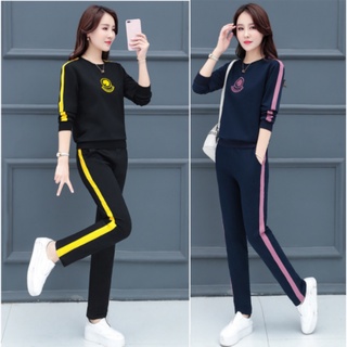 Đồ bộ thu đông nữ dài áo hình hoa cúc dễ thương vải umi hàn xuất dư - bộ thể thao nữ cổ tròn có túi sâu