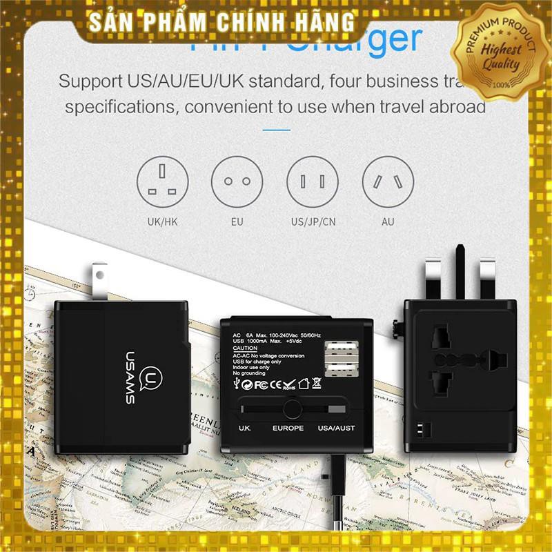 Adapter sạc nhanh du lịch chính hãng USAMS T2 Hỗ trợ 2 cổng sạc tiêu chuần 1A đa năng