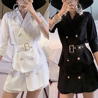 SET ĐỒ NỮ QUẢNG CHÂU CAO CẤP, ÁO KIỂU NỮ HÀN QUỐC CỔ VEST TAY LỠ, KÈM ĐAI VÁY, QUẦN SHORT NỮ ỐNG RỘNG, CHẤT KAKI LỤA