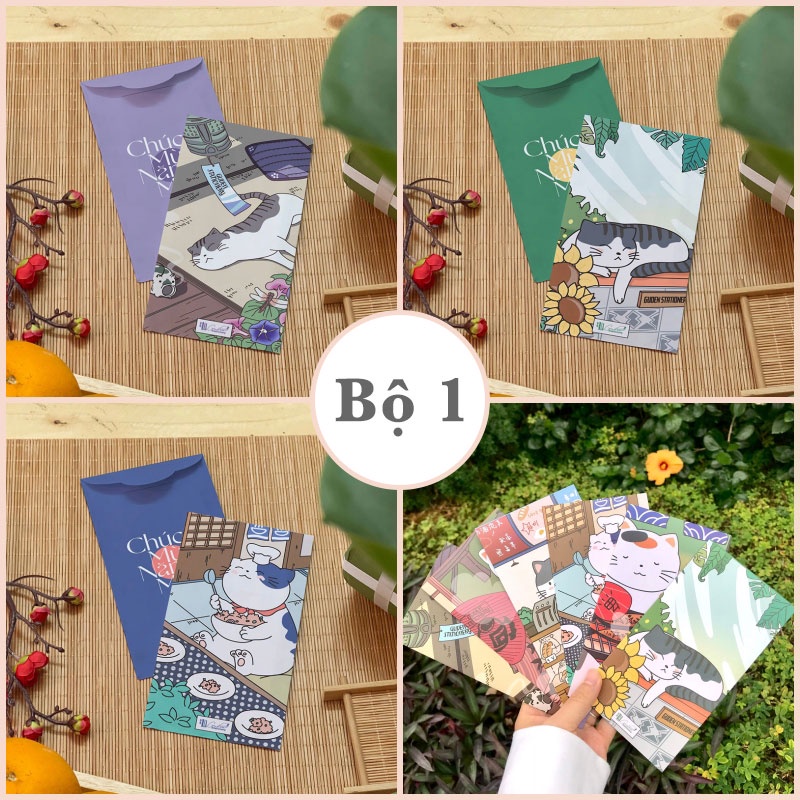 Bao lì xì 2024 hoạt hình mèo may mắn cát tường Bộ 6 cái TINA SHOP LIXI22