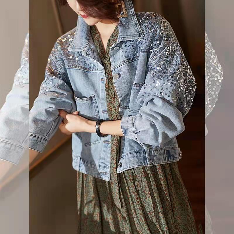 Áo Khoác Jeans Đính Kim Sa Thời Trang Dành Cho Nữ Size s 2022