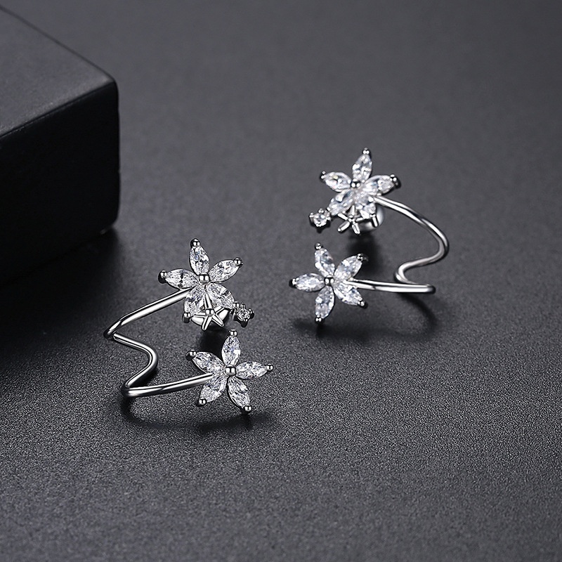 Khuyên tai bạc nữ hình hoa 5 cánh, khuyên tai chuẩn bạc S925 sang trọng nữ tính