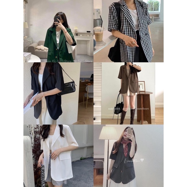 Áo Blazer Ngắn Tay 4 Nút Cổ Vest Chất Vải Đep ( Hàng Sẵn)