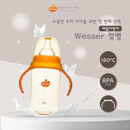 ( TẶNG KÈM NẮP CỔ RỘNG KHI MUA TỪ 2 BÌNH ) - Bình sữa Wesser PPSU (cổ rộng) 260ml