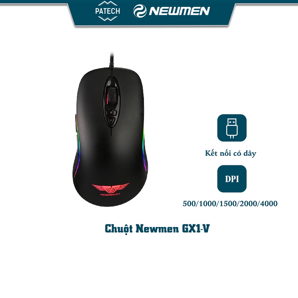 Chuột máy tính có dây gaming newmen GX1-V,Chipset A3050,4000DPI,LED RGB backlit-Hàng chính hãng,Bảo hành 24 tháng