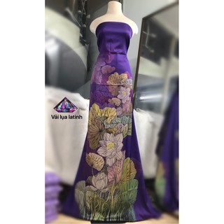 Vải áo dài lụa latin in hoa sen