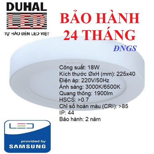 (Chính hãng) ĐÈN LED ỐP TRẦN TRÒN NỔI 18W DUHAL SÁNG TRẮNG