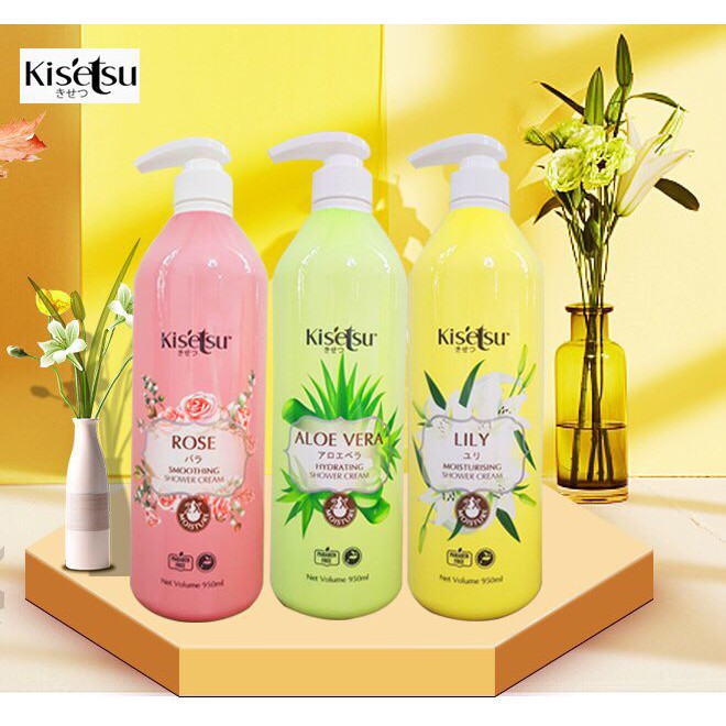 Sữa tắm sáng da dưỡng ẩm, chống lão hoá Kisetsu 950ml (Anh Đào, Hồng, LiLy, Aloe Vera, Sữa Dê Ong Chúa, Olive, YuZu)