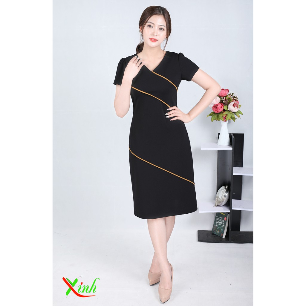 Đầm suông đen sọc viền ThoiTrangXinh DL393