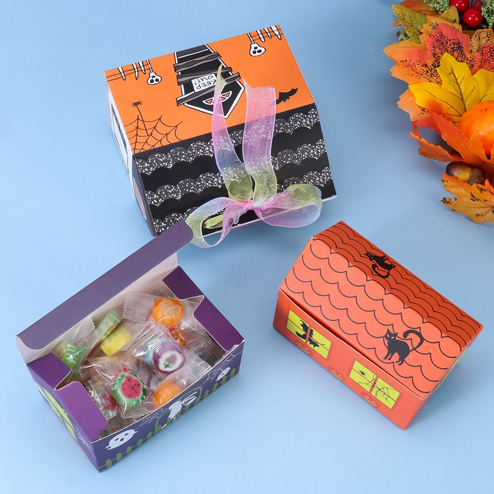 NEONY 1/5Pcs DIY Halloween Candy Box Home Decor Folding Cookie Package Halloween Party Decoration New Gift Box Party Supplies Snack Food Packing