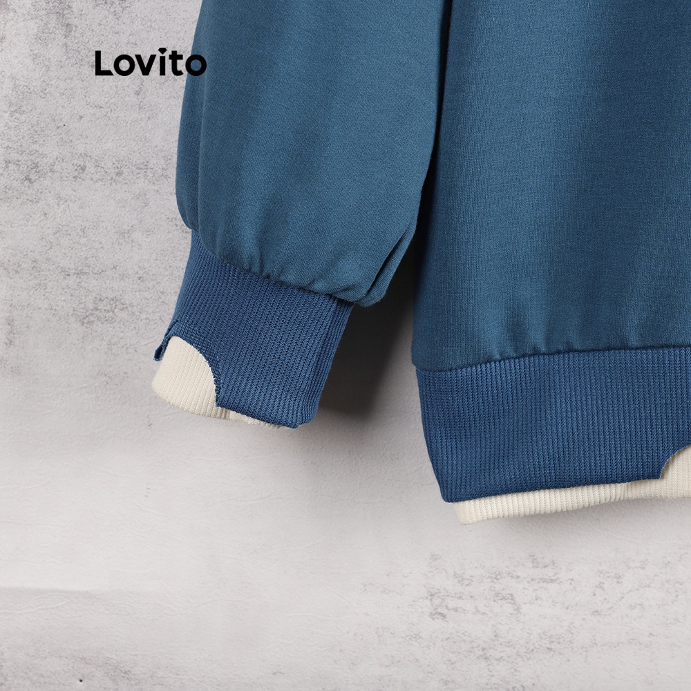 Áo sweatshirt Lovito in chữ giản dị 2 trong 1 L07994 (xanh lam) | BigBuy360 - bigbuy360.vn