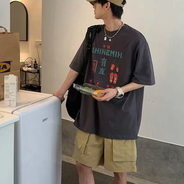 Áo thun tay ngắn dáng rộng in hình graffiti phong cách Hàn Quốc cá tính thời trang mùa hè cho nam