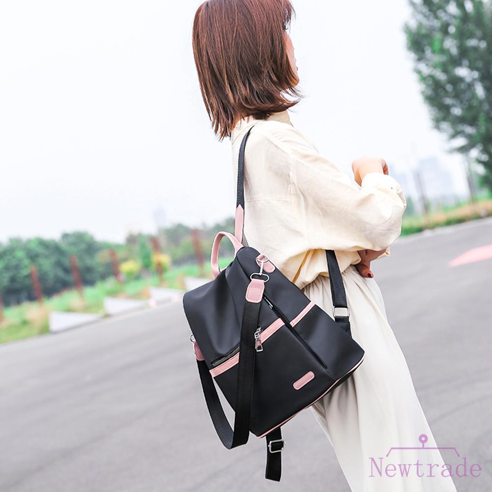 ♈ Popular Fashion Women Oxford Cloth Hit Color Backpacks Travel Anti-theft Knapsacks