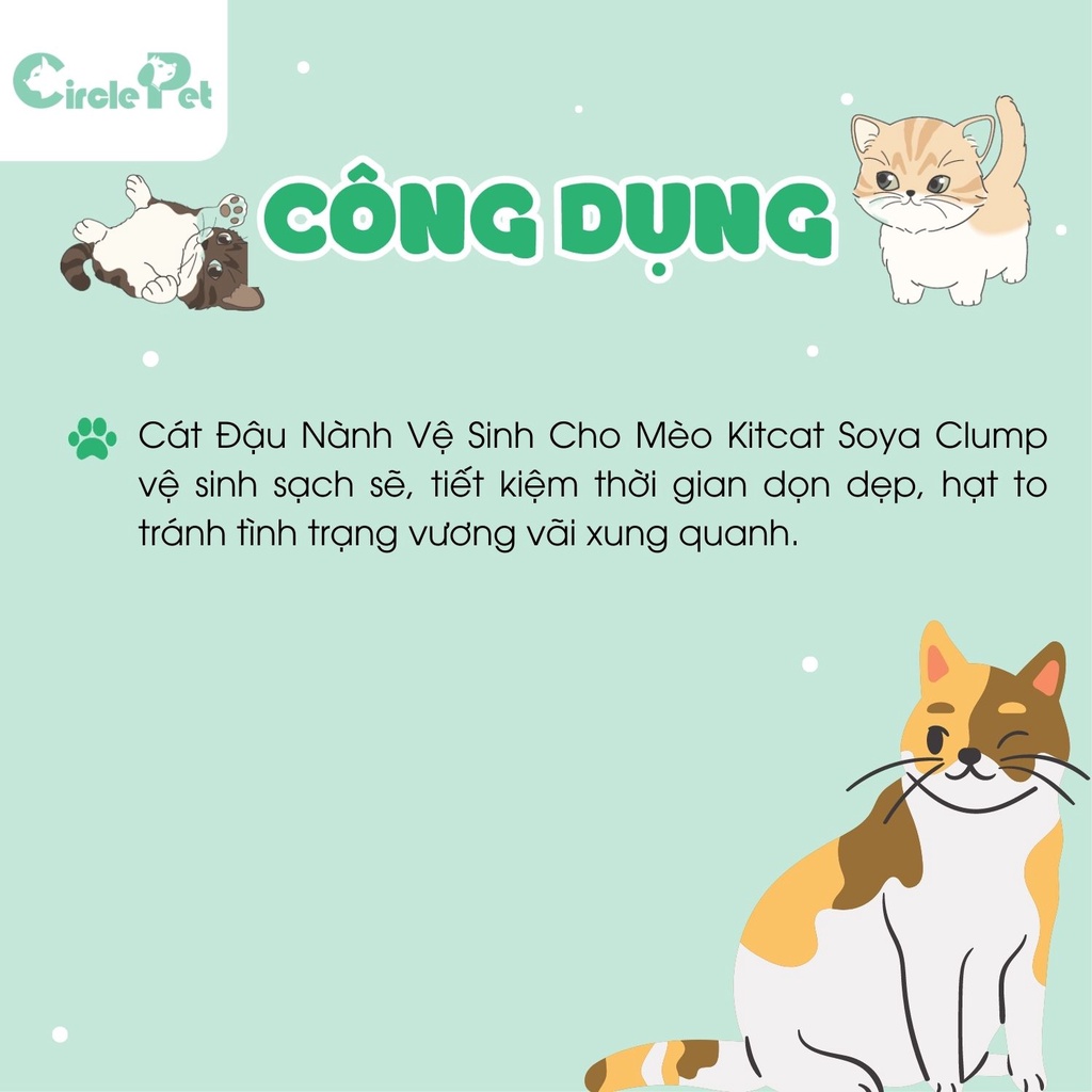 Cát Đậu Nành Vệ Sinh Cho Mèo Kitcat Soya Clump Hạt To Khử Mùi Nhiều Hương Thơm Bịch 7L - Circle Pet