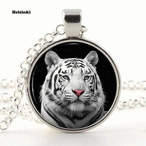 Dây chuyền nữ mặt đá Cabochon màu trắng hình hổ
