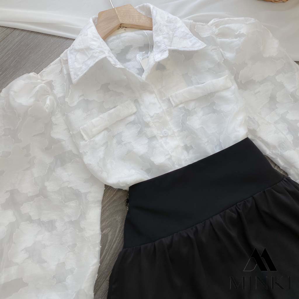 SET SƠ MI REN NƠ LƯNG + CHÂN VÁY ĐEN - CHẤT LIỆU REN VÂN NỔI CAO CẤP - [HÀNG THIẾT KẾ] | BigBuy360 - bigbuy360.vn