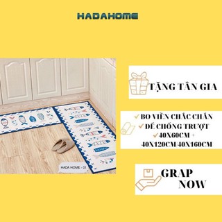 Thảm Trải Sàn, Thảm Lau Chân Nhà Bếp, Set 2 Thảm Đế Chống Trượt Hình Cá Xanh 40x60cm + 40x120cm/40x160cm