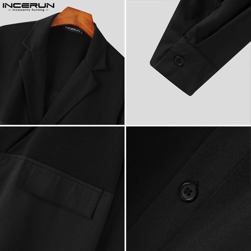 Bộ sơ mi dài tay + quần short INCERUN màu trơn thời trang mùa thu cho nam