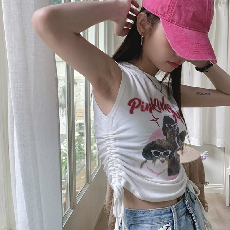 Áo Thun Sát Nách Kiểu Dây Rút Họa Tiết Hoạt Hình Thời Trang Mùa Hè Cho Nữ