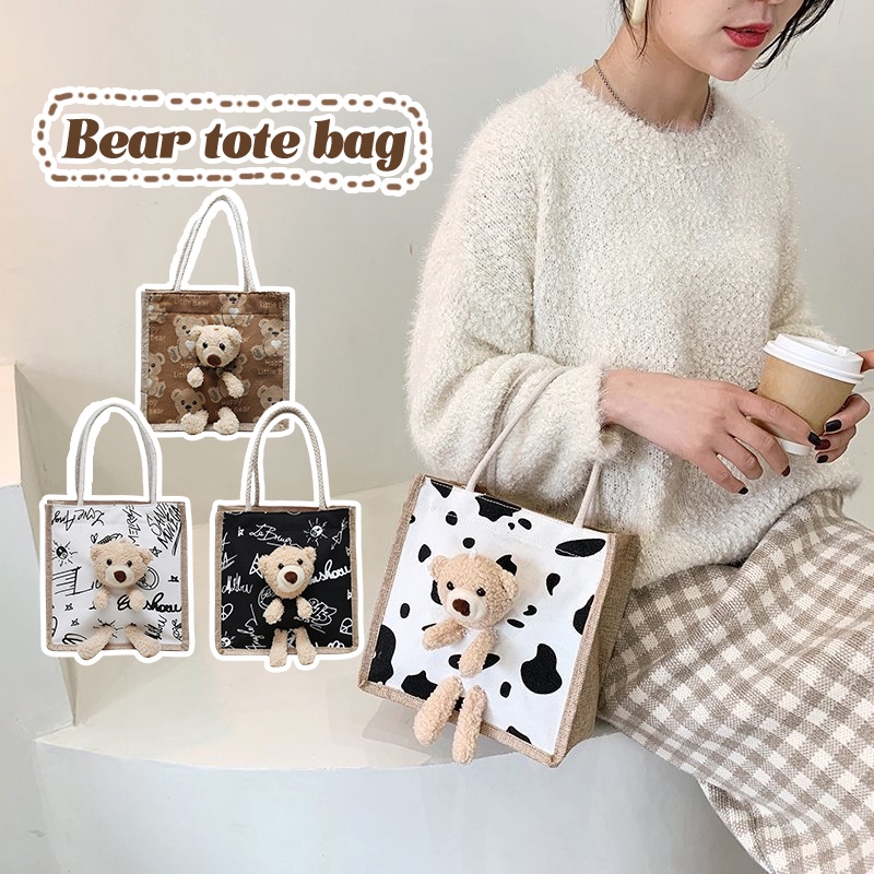 Túi canvas in hình gấu dễ thương thời trang dành cho nữ
