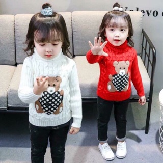[NHẬP KIDTET hoàn 15% xu đơn 150k] áo len vặn thừng trơn,gấu cho bé gái bé trai