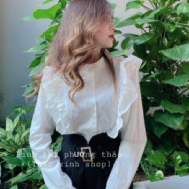 [Mã FAMAYWA giảm 10K đơn 50K] Áo sơ mi CROPTOP cổ trụ tay dài_UNG (Hình thật 100%)