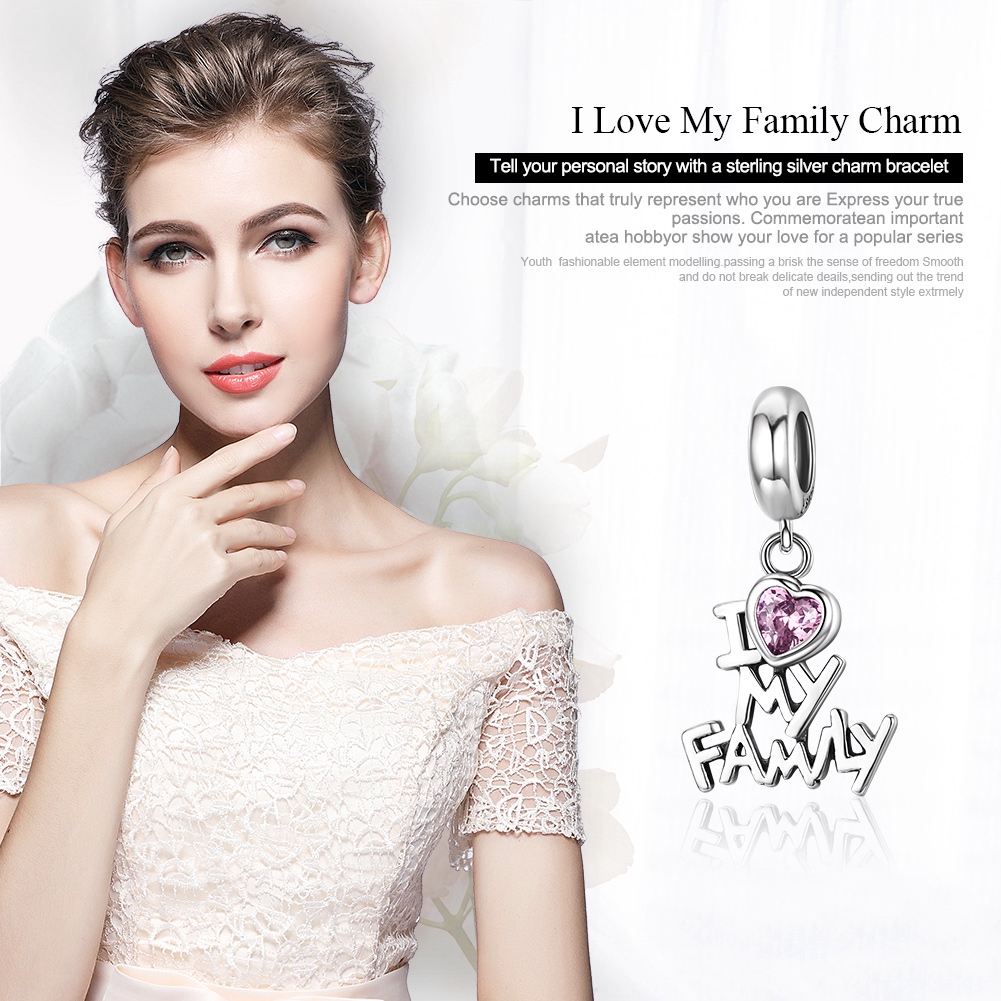 Hạt trang sức Bamoer SCC251 I Love My Family bằng bạc 925 dùng làm vòng đeo tay