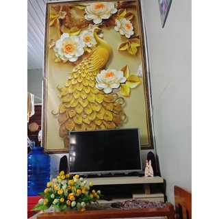 Tranh dán tường 3D VTC Khổng tước vàng khổ dọc LV-0121K KS 60 x 100 cm