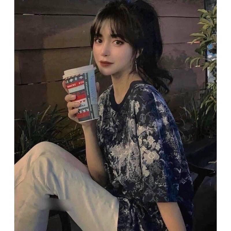 Áo Phông Loang LV Unisex Tay Lỡ Cổ Tròn Form Rộng Nam Nữ Freesize- Áo Thun Mặc Nhà Đi Chơi Basic Năng Động Trẻ Trung