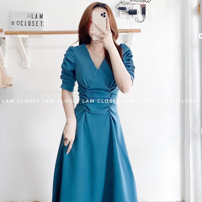 Đầm suông❤️Hình thật 100%❤️Đầm suông cổ V nhún 2 đường