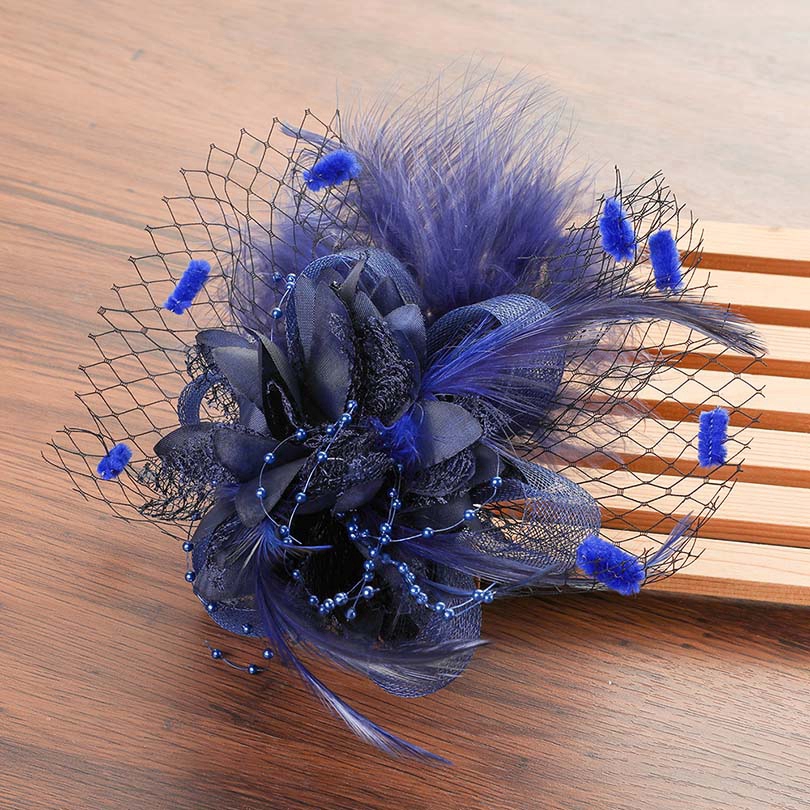 Kẹp tóc kiêm trâm cài hình hoa phối lông vũ nhiều màu tùy chọn cho cô dâu