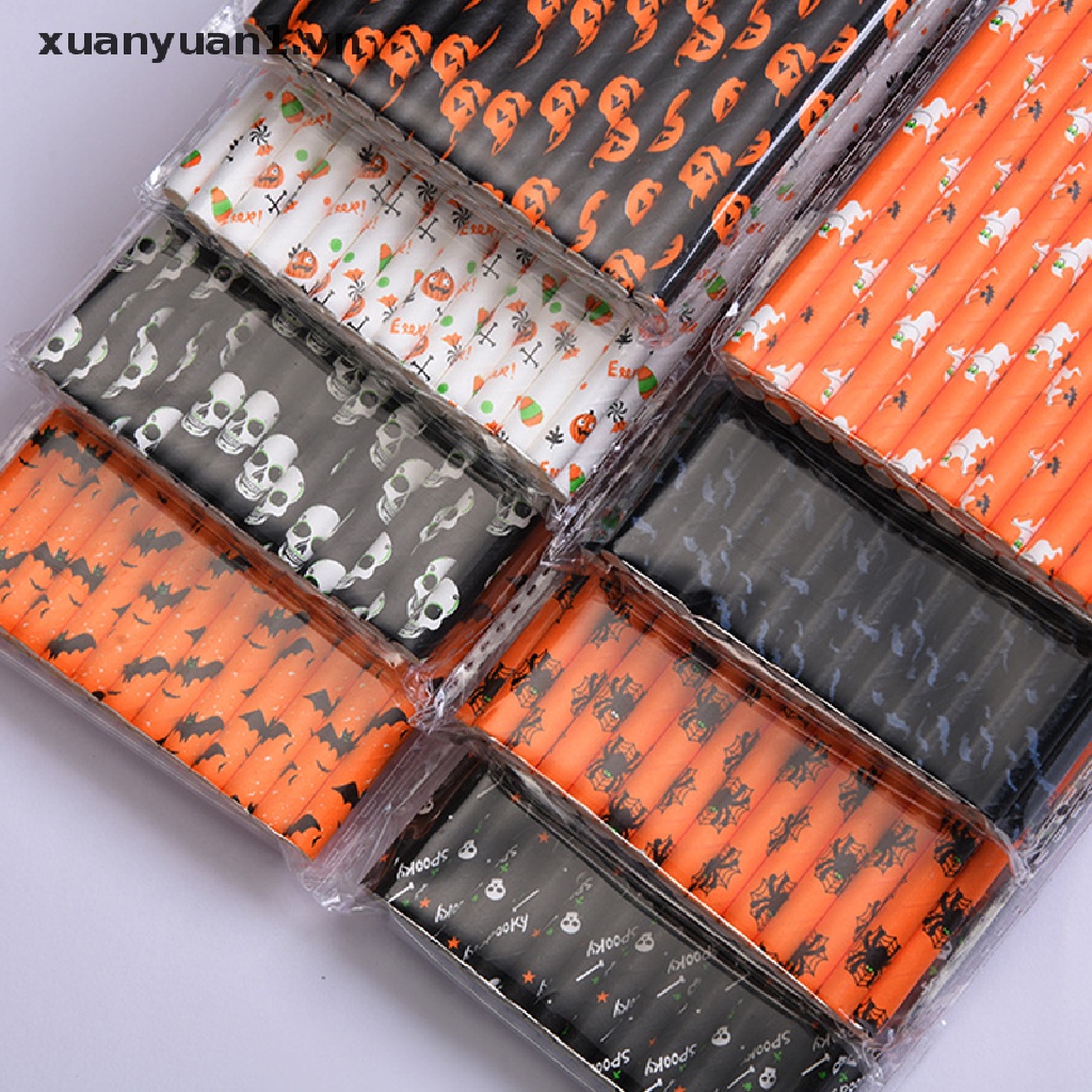 Set 25 Ống Hút Giấy Họa Tiết Halloween Độc Đáo