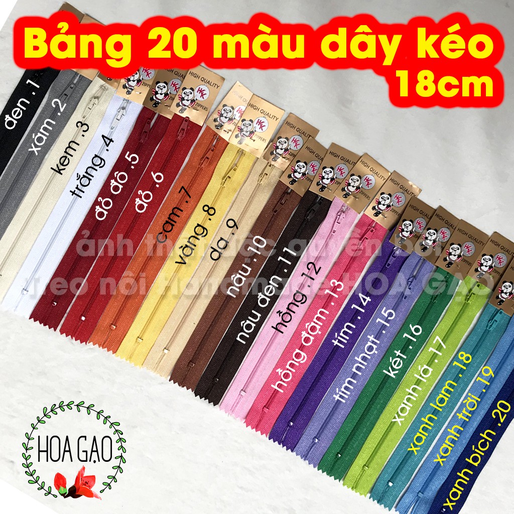 Dây kéo khoá dài 18cm HKK GDK1 dây khoá kéo quần tây, sách vải, handmade diy nhiều màu, giá rẻ, chất lượng free ship