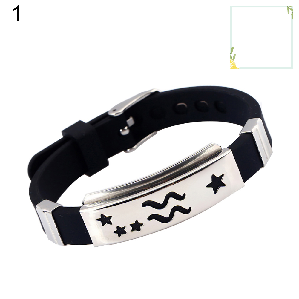 austinstore Men's Horoscope Stainless Steel Silicone Wristband Bangle Clasp Cuff Bracelet