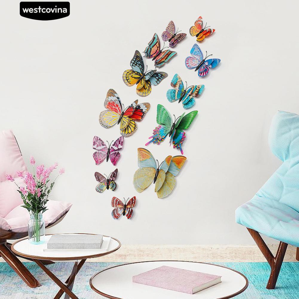 12 Sticker Dán Tường Họa Tiết Hình Con Bướm 3D Dùng Trong Trang Trí Tiệc