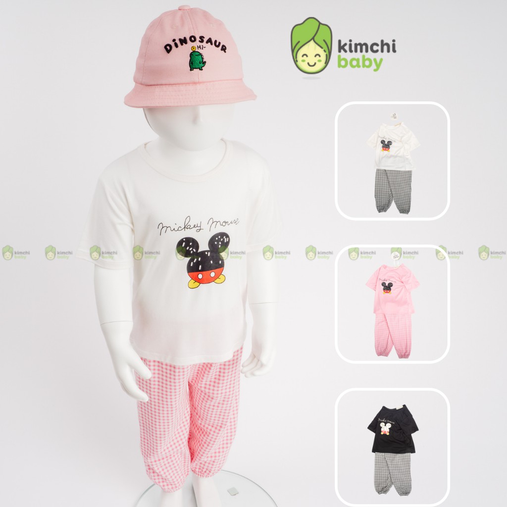 Đồ Bộ Alibaba Cho Bé Gái, Bé Trai Minky Mom Vải Thun Lạnh Hoạ Tiết Mickey Quần Sọc, Bộ Quần Áo Trẻ Em Thu Đông MKMTD2134