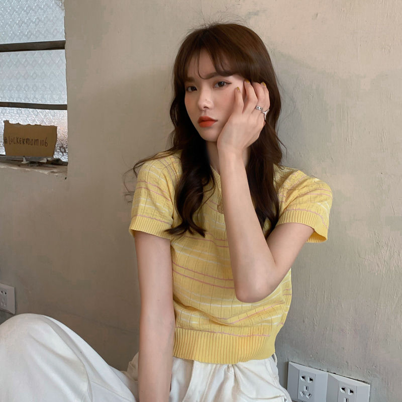 Áo thun IELGY Ysg7842 tay ngắn kẻ sọc thời trang hè năm 2021 cho nữ