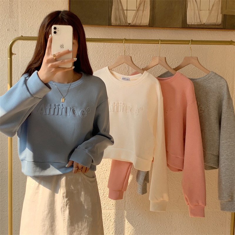 Áo thun nữ dài tay cổ tròn thời trang hàn