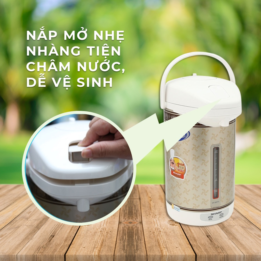 Bình Thủy Điện Inox Sharp KP-30STV(RB) 100 độ Đun Nước Nóng Giữ Nhiệt Công Suất 670W Dung Tích 2.9L