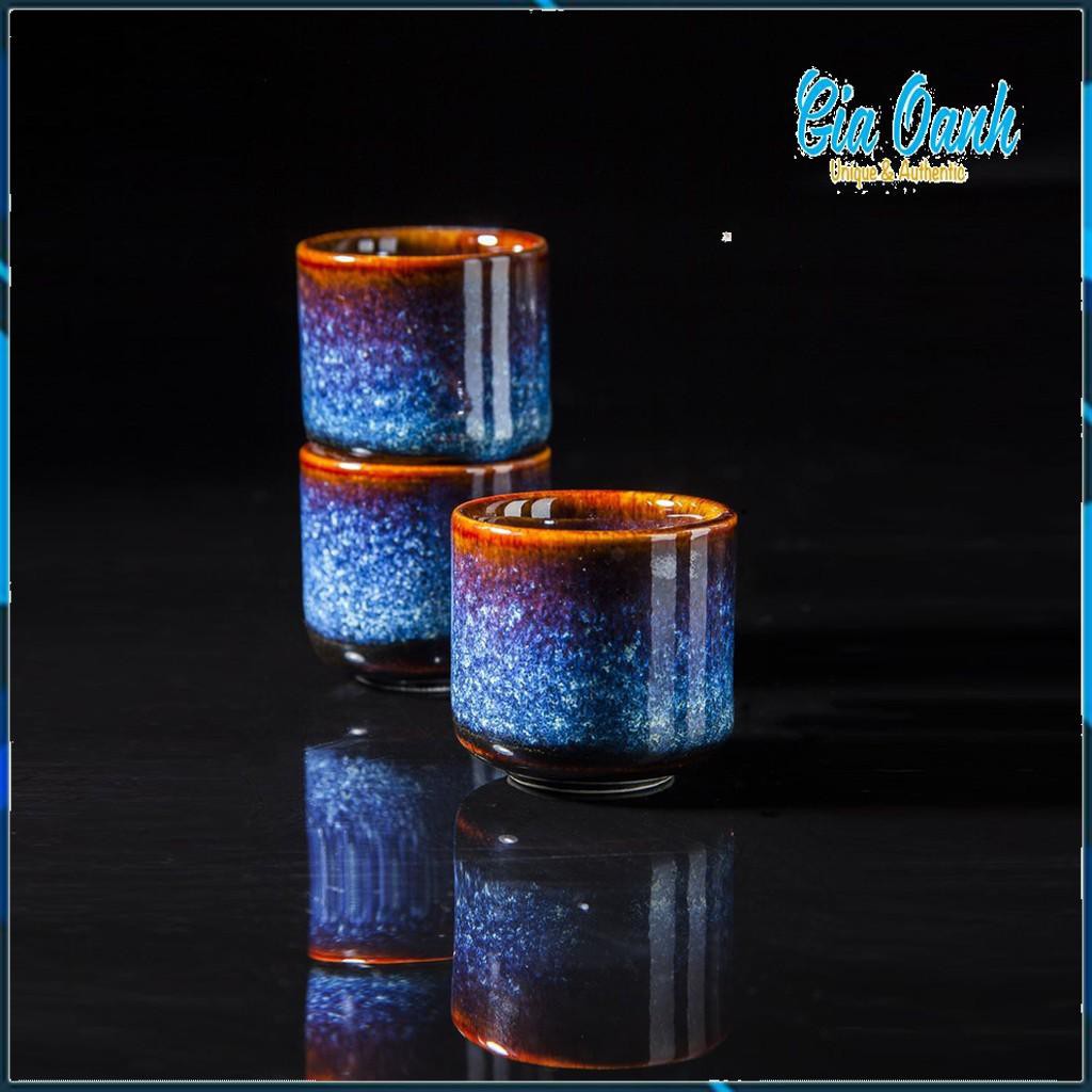 Cốc Rượu Sake Men Xanh Hoả Biến - Cốc Uống Rươu Gốm Sứ 4x7cm - Gốm Sứ Cao Cấp Bát Tràng