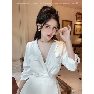 Áo Sơ Mi Xoắn Cổ 2 Túi - Phong Cách Hàn Quốc Mặc Đi Làm, Đi Tiệc, Đi Chơi | XTA03 | MeiMei Studio
