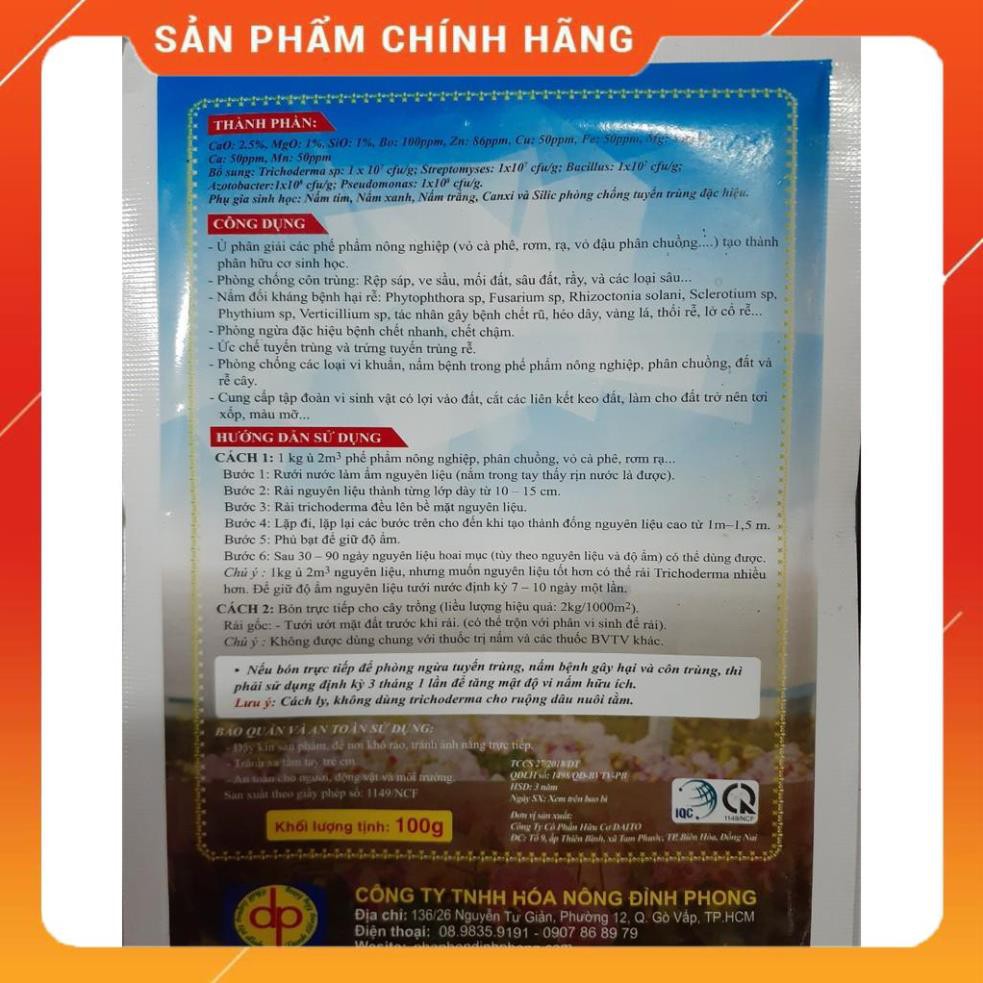 Chế phẩm sinh học trichoderma 20 tỷ bào tử gói 100gr