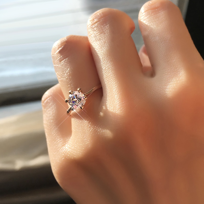 Nhẫn Cưới Màu Vàng Hồng Đính Đá Zirconia 1 Carat 6mm R013 Thời Trang Cho Nữ