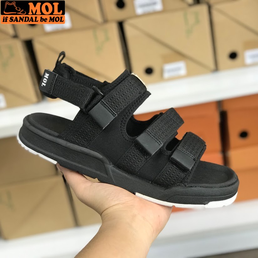 Giày Sandal MOL Unisex Nam Nữ 3 Quai Ngang Êm Bền Phù Hợp Đi Học Đi Làm Đi Du Lịch Màu Đen Trắng Mã MS1802