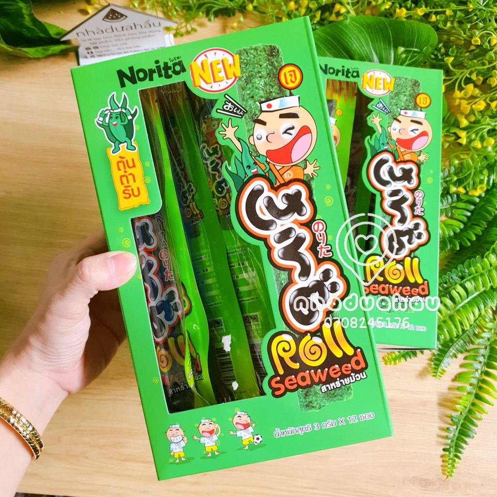 Một hộp gồm 12 cây rong biển cuộn trẻ em tiện lợi Norita Thái Lan cây 3gam
