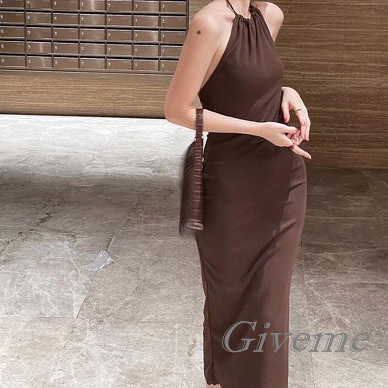 Đầm Ôm Không Tay Hai Dây Màu Sắc Trơn Thời Trang Mùa Hè Cho Nữ