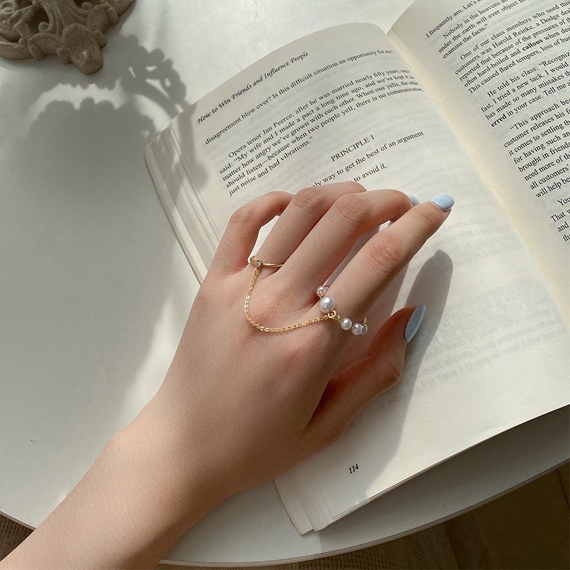 Nhẫn đeo ngón tay phối hạt ngọc trai giả thanh lịch phong cách Hàn Quốc