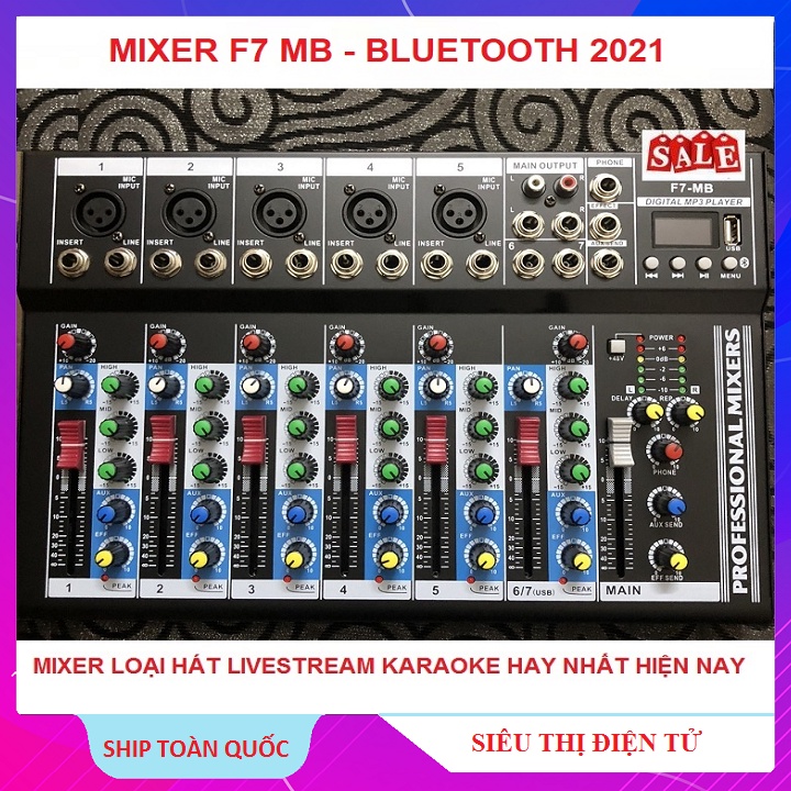 Mixer F7- MB Bluetooth, Tặng Jack 6 Ly ra 3.5 - Chuyên Hát Karaoke Livestream - Mới Có Trên Thị Trường
