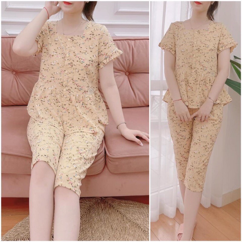 Lửng lụa mặc nhà cổ vuông, vải mềm mịn, không nhăn thấm hút mồ hôi