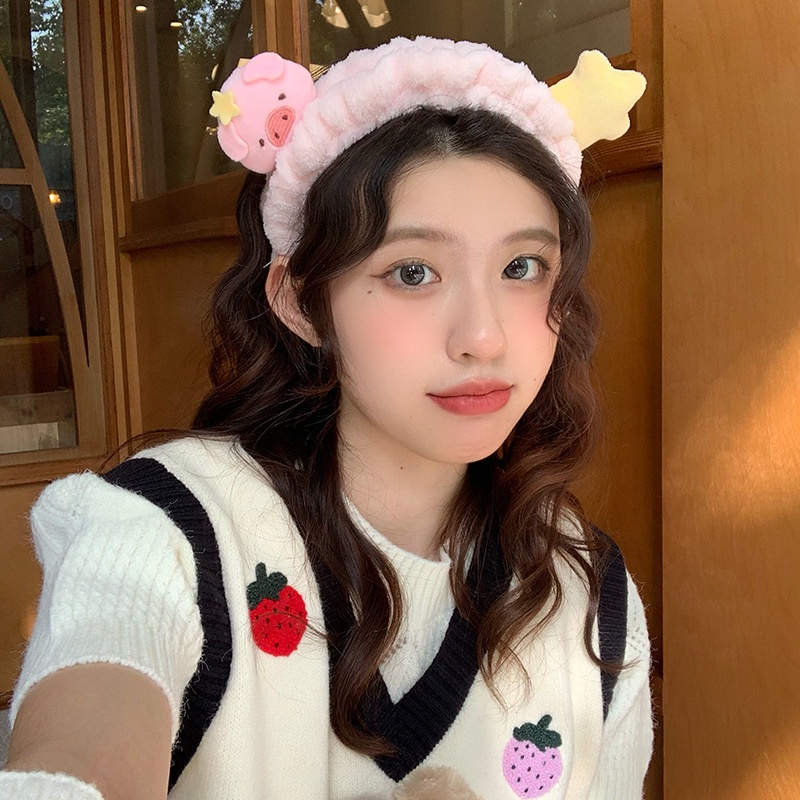 Băng Đô Cài Tóc Phủ Lông Chống Trượt Hình Chú Heo Dễ Thương Thời Trang Thu Đông Nhật Hàn 2022